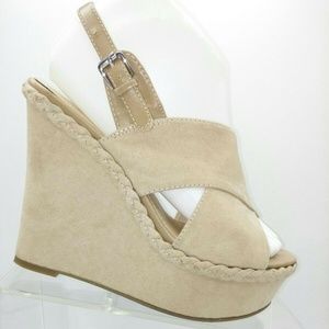 Marc Fisher Beige Faux Suede Slingback Wedge 7.5